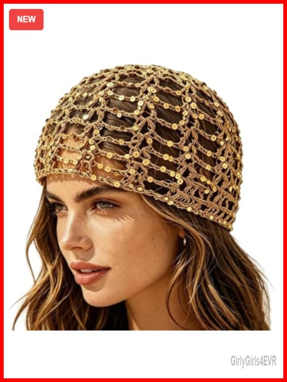 Sequin Mesh Beanie — Bohemian Open-Knit Slouchy Hat for Parties